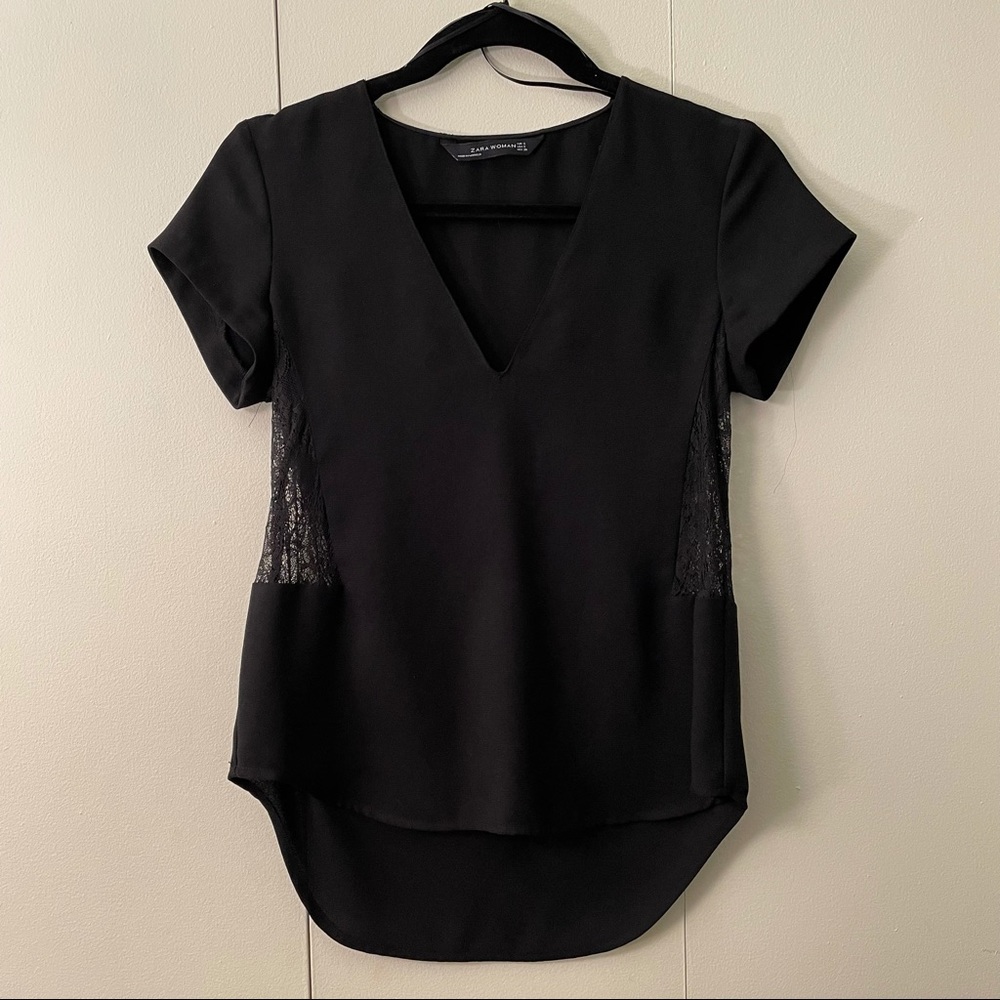 Black Zara top with lace cutouts